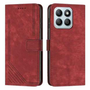 For Honor X8b Skin Feel Stripe Pattern Leather Phone Case with Lanyard(Red)