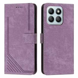 For Honor X8b Skin Feel Stripe Pattern Leather Phone Case with Lanyard(Purple)