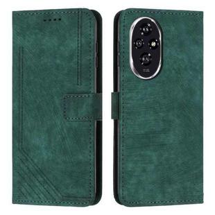 For Honor 200 Skin Feel Stripe Pattern Leather Phone Case with Lanyard(Green)