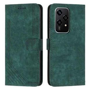 For Honor 200 Lite Global Skin Feel Stripe Pattern Leather Phone Case with Lanyard(Green)