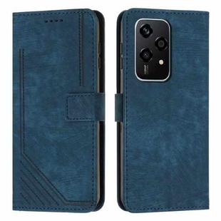 For Honor 200 Lite Global Skin Feel Stripe Pattern Leather Phone Case with Lanyard(Blue)