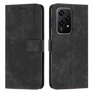 For Honor 200 Lite Global Skin Feel Stripe Pattern Leather Phone Case with Lanyard(Black)