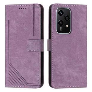 For Honor 200 Lite Global Skin Feel Stripe Pattern Leather Phone Case with Lanyard(Purple)