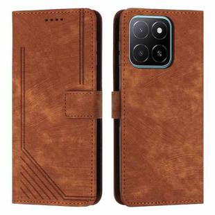 For Honor X5b / X5b Plus Skin Feel Stripe Pattern Leather Phone Case with Lanyard(Brown)