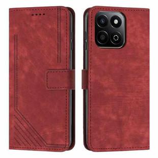 For Honor X7c 4G / 200 Smart Skin Feel Stripe Pattern Leather Phone Case with Lanyard(Red)