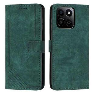 For Honor X7c 4G / 200 Smart Skin Feel Stripe Pattern Leather Phone Case with Lanyard(Green)