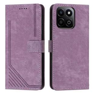 For Honor X7c 4G / 200 Smart Skin Feel Stripe Pattern Leather Phone Case with Lanyard(Purple)