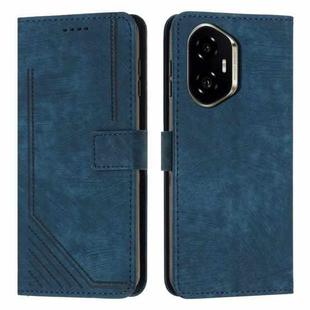 For Honor 300 Skin Feel Stripe Pattern Leather Phone Case with Lanyard(Blue)