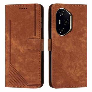 For Honor 300 Pro / 300 Ultra Skin Feel Stripe Pattern Leather Phone Case with Lanyard(Brown)