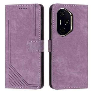 For Honor 300 Pro / 300 Ultra Skin Feel Stripe Pattern Leather Phone Case with Lanyard(Purple)