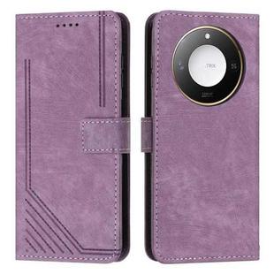 For Honor X60 / X9c Smart Skin Feel Stripe Pattern Leather Phone Case with Lanyard(Purple)