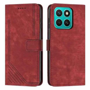 For Honor X8c 4G Skin Feel Stripe Pattern Leather Phone Case with Lanyard(Red)