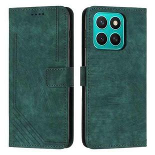For Honor X8c 4G Skin Feel Stripe Pattern Leather Phone Case with Lanyard(Green)