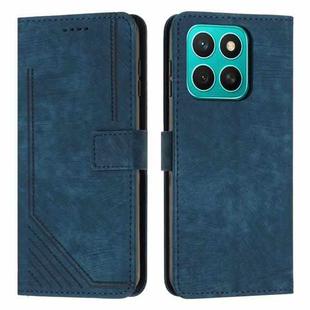 For Honor X8c 4G Skin Feel Stripe Pattern Leather Phone Case with Lanyard(Blue)
