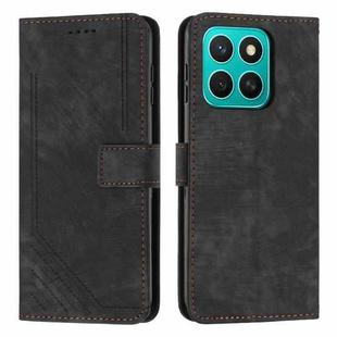 For Honor X8c 4G Skin Feel Stripe Pattern Leather Phone Case with Lanyard(Black)