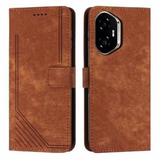 For Honor 400 Skin Feel Stripe Pattern Leather Phone Case with Lanyard(Brown)