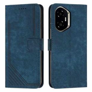 For Honor 400 Skin Feel Stripe Pattern Leather Phone Case with Lanyard(Blue)
