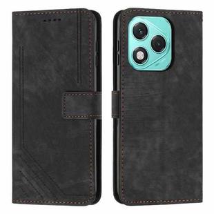 For Honor 400 Lite Skin Feel Stripe Pattern Leather Phone Case with Lanyard(Black)