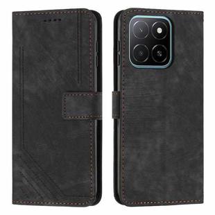 For Honor X6c 4G Skin Feel Stripe Pattern Leather Phone Case with Lanyard(Black)