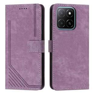 For Honor X6c 4G Skin Feel Stripe Pattern Leather Phone Case with Lanyard(Purple)