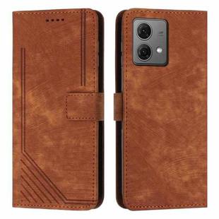For Motorola Edge 40 Neo Skin Feel Stripe Pattern Leather Phone Case with Lanyard(Brown)