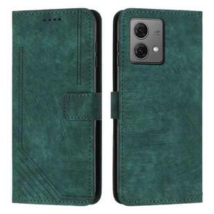 For Motorola Edge 40 Neo Skin Feel Stripe Pattern Leather Phone Case with Lanyard(Green)