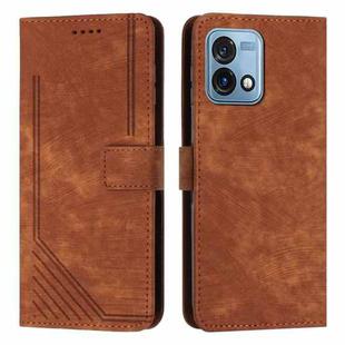 For Motorola Moto G Stylus 4G 2023 Skin Feel Stripe Pattern Leather Phone Case with Lanyard(Brown)