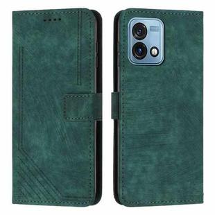 For Motorola Moto G Stylus 4G 2023 Skin Feel Stripe Pattern Leather Phone Case with Lanyard(Green)