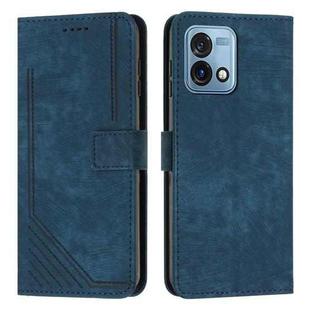 For Motorola Moto G Stylus 4G 2023 Skin Feel Stripe Pattern Leather Phone Case with Lanyard(Blue)