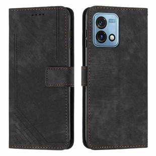 For Motorola Moto G Stylus 4G 2023 Skin Feel Stripe Pattern Leather Phone Case with Lanyard(Black)