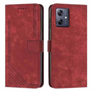 For Motorola Moto G54 Skin Feel Stripe Pattern Leather Phone Case with Lanyard(Red)