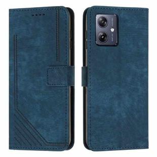 For Motorola Moto G54 Skin Feel Stripe Pattern Leather Phone Case with Lanyard(Blue)