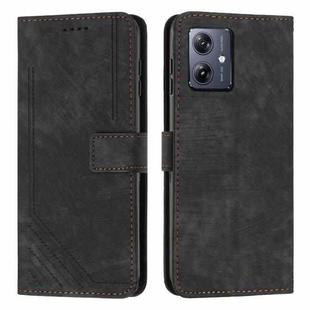 For Motorola Moto G54 Skin Feel Stripe Pattern Leather Phone Case with Lanyard(Black)