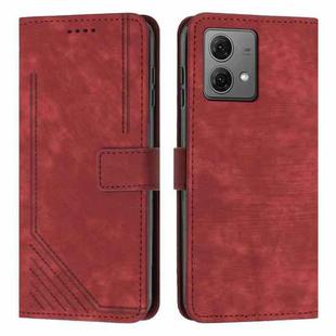 For Motorola Moto G84 Skin Feel Stripe Pattern Leather Phone Case with Lanyard(Red)