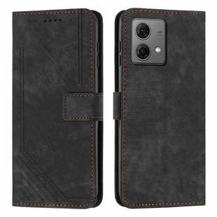 For Motorola Moto G84 Skin Feel Stripe Pattern Leather Phone Case with Lanyard(Black)