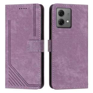 For Motorola Moto G84 Skin Feel Stripe Pattern Leather Phone Case with Lanyard(Purple)