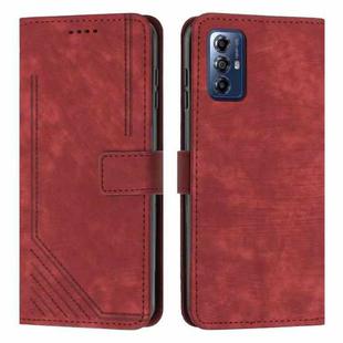 For Motorola Moto G Play 2024 Skin Feel Stripe Pattern Leather Phone Case with Lanyard(Red)