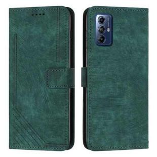 For Motorola Moto G Play 2024 Skin Feel Stripe Pattern Leather Phone Case with Lanyard(Green)