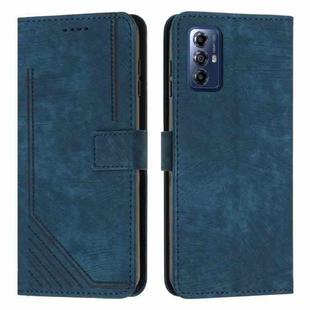 For Motorola Moto G Play 2024 Skin Feel Stripe Pattern Leather Phone Case with Lanyard(Blue)