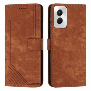 For Motorola Moto G Power 5G 2024 Skin Feel Stripe Pattern Leather Phone Case with Lanyard(Brown)