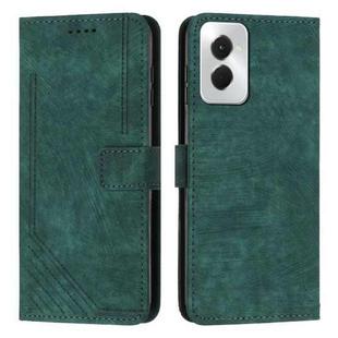 For Motorola Moto G Power 5G 2024 Skin Feel Stripe Pattern Leather Phone Case with Lanyard(Green)