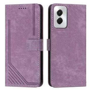 For Motorola Moto G Power 5G 2024 Skin Feel Stripe Pattern Leather Phone Case with Lanyard(Purple)