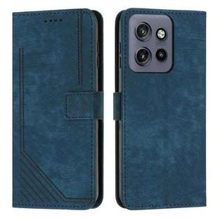 For Motorola Edge 50 Neo Skin Feel Stripe Pattern Leather Phone Case with Lanyard(Blue)