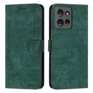 For Motorola Edge 50 Skin Feel Stripe Pattern Leather Phone Case with Lanyard(Green)