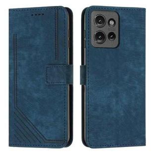 For Motorola Edge 50 Skin Feel Stripe Pattern Leather Phone Case with Lanyard(Blue)