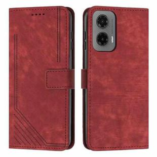 For Motorola Moto G35 Skin Feel Stripe Pattern Leather Phone Case with Lanyard(Red)