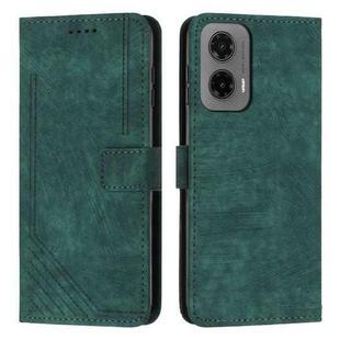 For Motorola Moto G35 Skin Feel Stripe Pattern Leather Phone Case with Lanyard(Green)