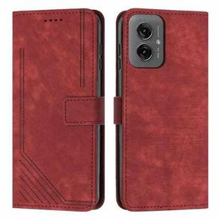 For Motorola Moto G55 Skin Feel Stripe Pattern Leather Phone Case with Lanyard(Red)