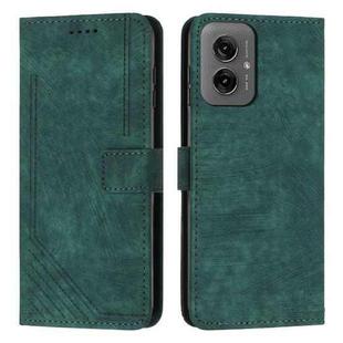 For Motorola Moto G55 Skin Feel Stripe Pattern Leather Phone Case with Lanyard(Green)