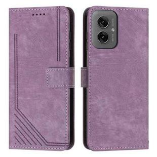 For Motorola Moto G55 Skin Feel Stripe Pattern Leather Phone Case with Lanyard(Purple)